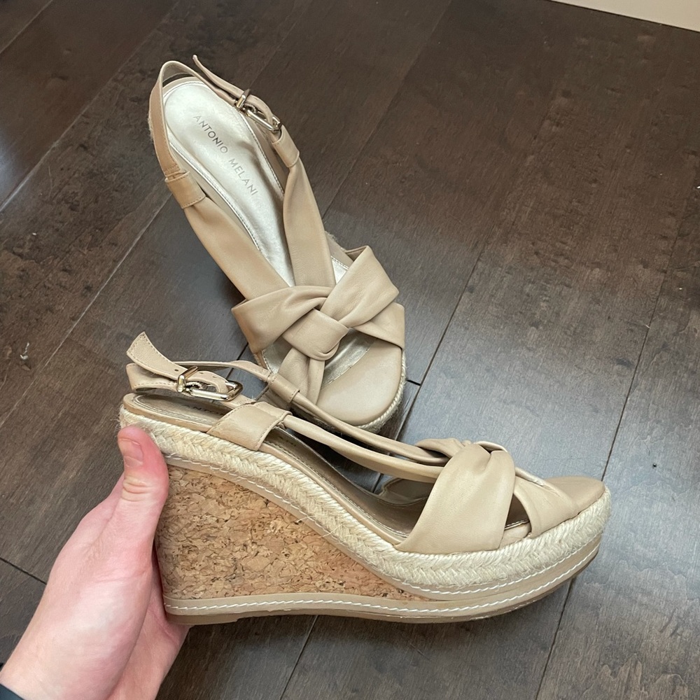 Gorgeous tan wedge sandals - NEVER WORN